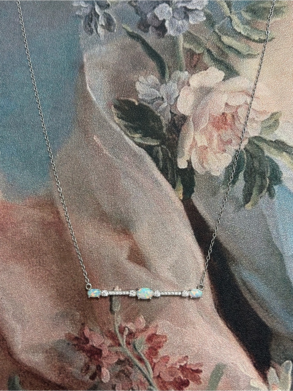 Elegant Opal Bar Necklace in White (Women Jewelry)